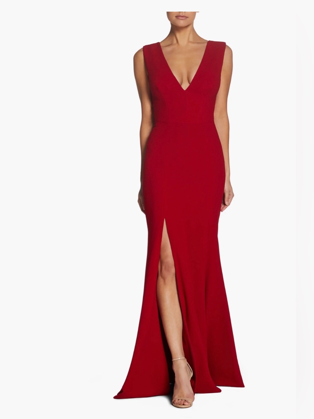 Dress The Population Sandra Plunging V-Neck Sleeveless Crepe Gown Garnet M $198